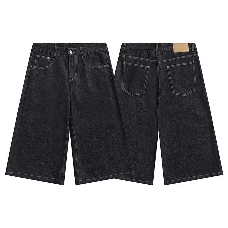 

American Style Washed Deep Blue Wide Leg Loose Fit Jeans mid Waist Straight Cut Teenager Suitable Comfortable Casual Trousers