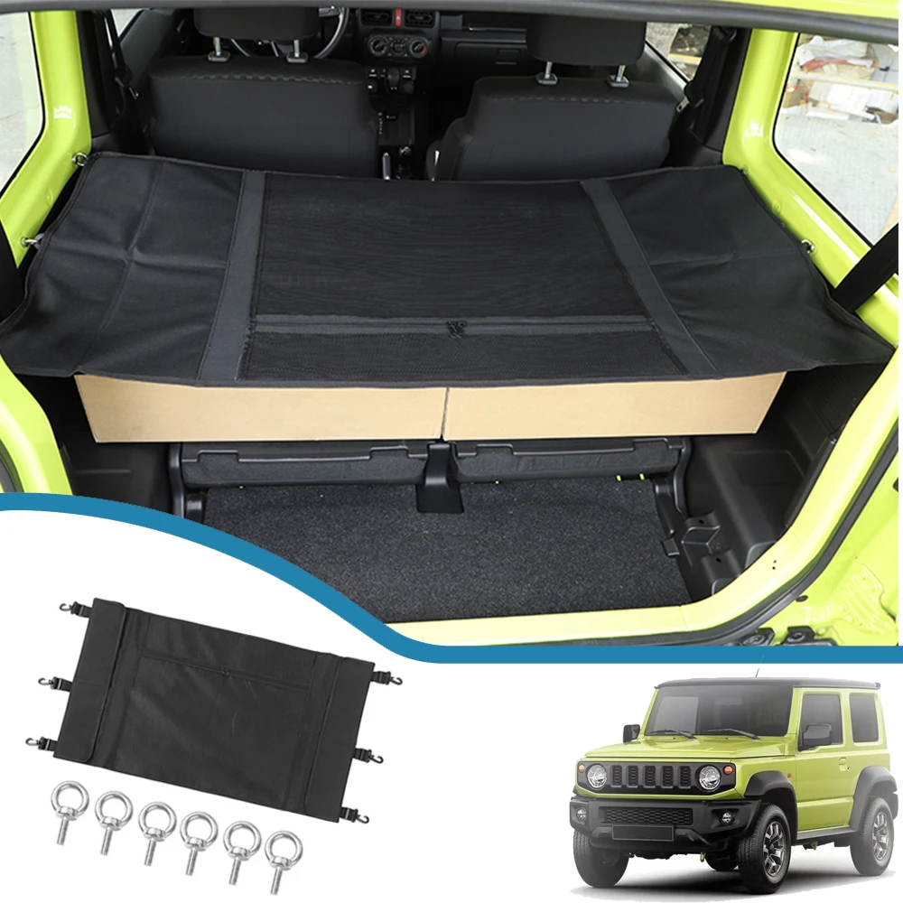 Car Rear Trunk Storage Bag Net Organizer Curtain Cover for Suzuki Jimny JB64 JB74 2019-2024 Stowing Tidying Interior Accessories