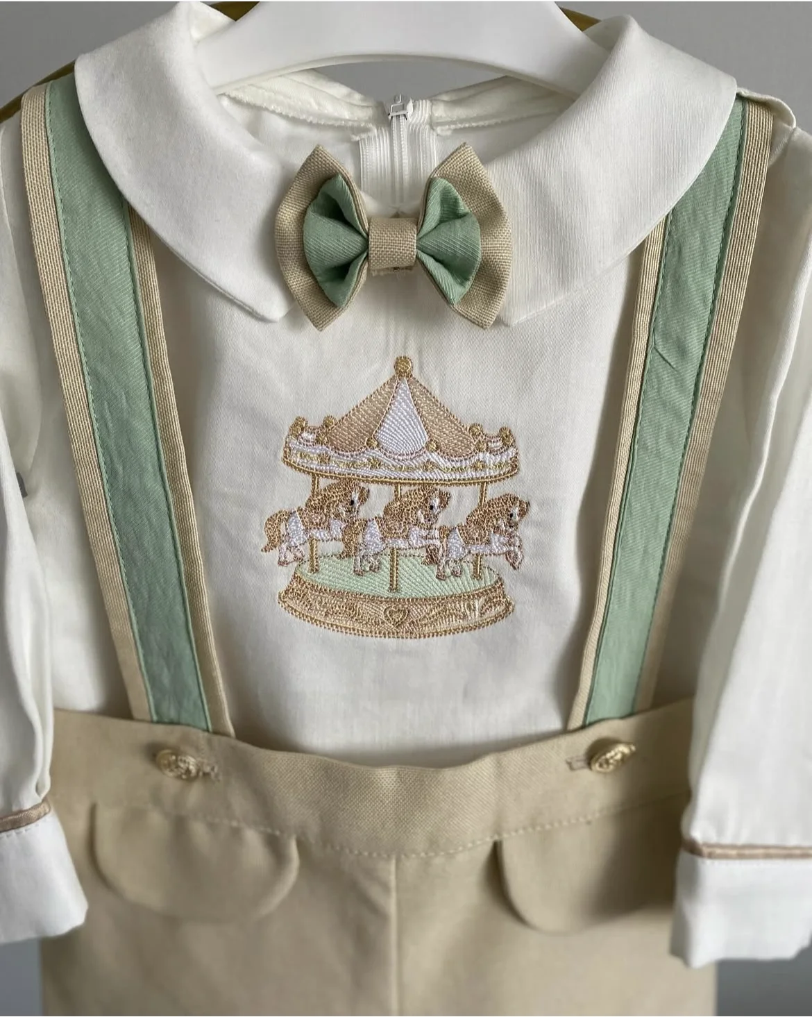 0-6Y Boy Khaki Merry-go-round Embroidery Outfit Suit for Christmas Birthday Holiday Photography Casual C44