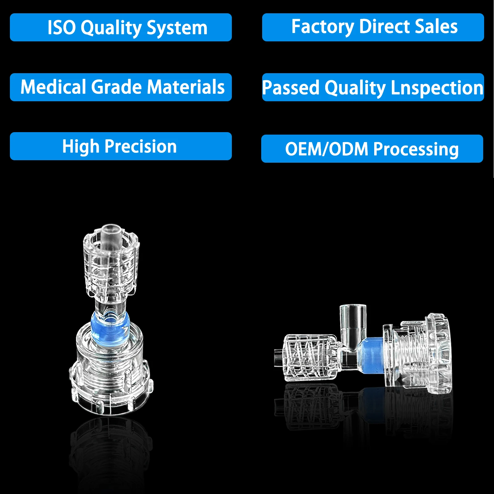 50-Piece Pack of Luer Connectors for Valves, Used to Connect Tubing, Medical and Laboratory Use Only, Sterile Single-Use