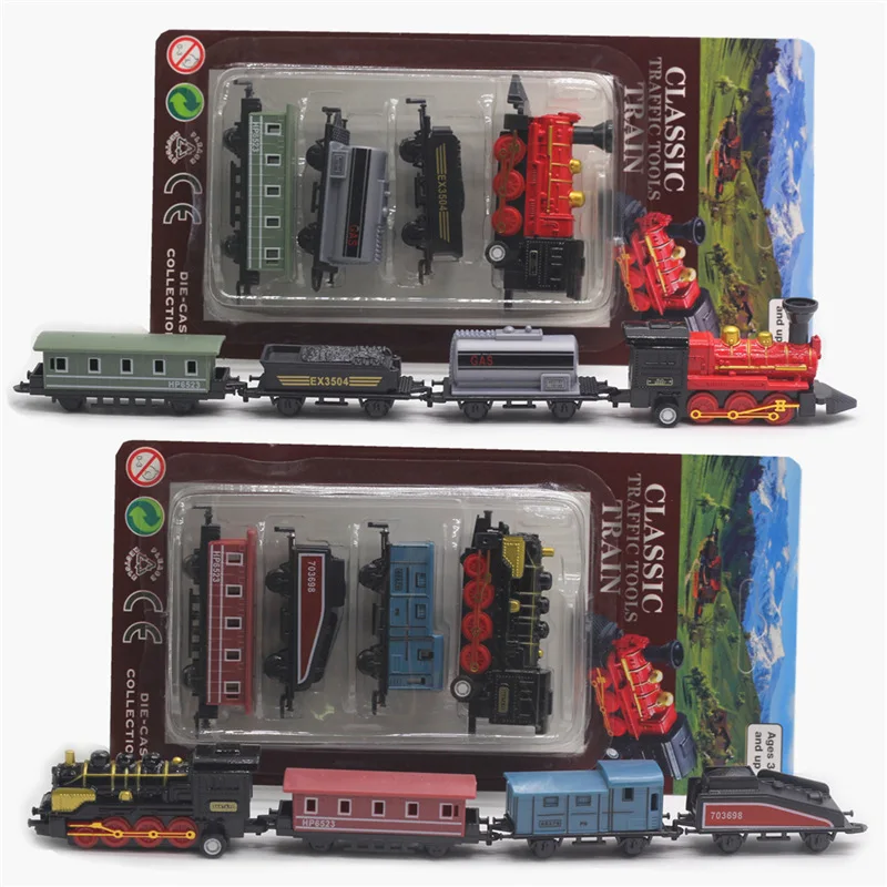 Classic alloy locomotive steam train Pull Back model 4-piece set retro car model mixed sales