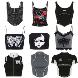 Vintage 2000s Clothes Y2k Corset Crop Top Cyber Baby Tee Streetwear Gothic Aesthetic Grunge Fairy Core 90s Ropa Summer Tank Top