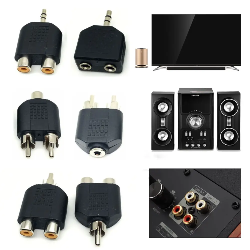 1PC RCA Y Splitter AV Audio Video Plug Converter 1 Male to 2 Female Adapter Kit Lotus Color AV Jack RCA Plug To Double 5 Styles