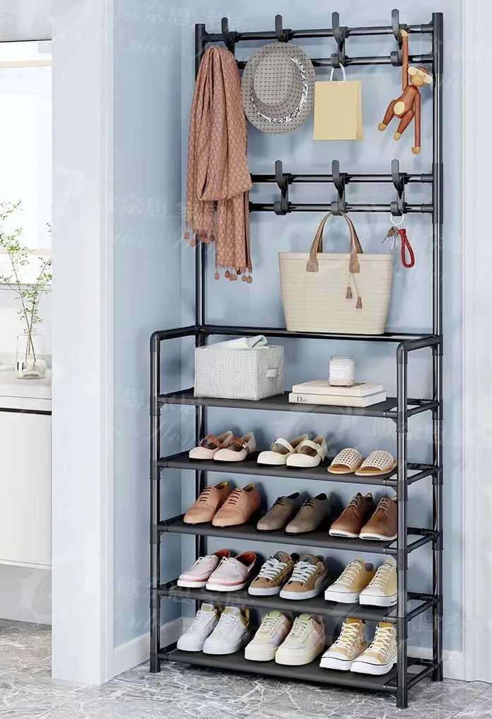 Household Simple Entryway Integrated Rack Coat Hat Bedroom Hanger Shoe Cabinet Bag Storage Shelves