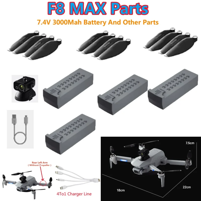 

F8 MAX Дрон 7,4 В 3000 мАч Аккумулятор F8 MAX GPS RC Аккумулятор для дрона F8 Запасные части для дрона Аксессуары Аккумулятор Пропеллер Рычаг USB Зарядное устройство