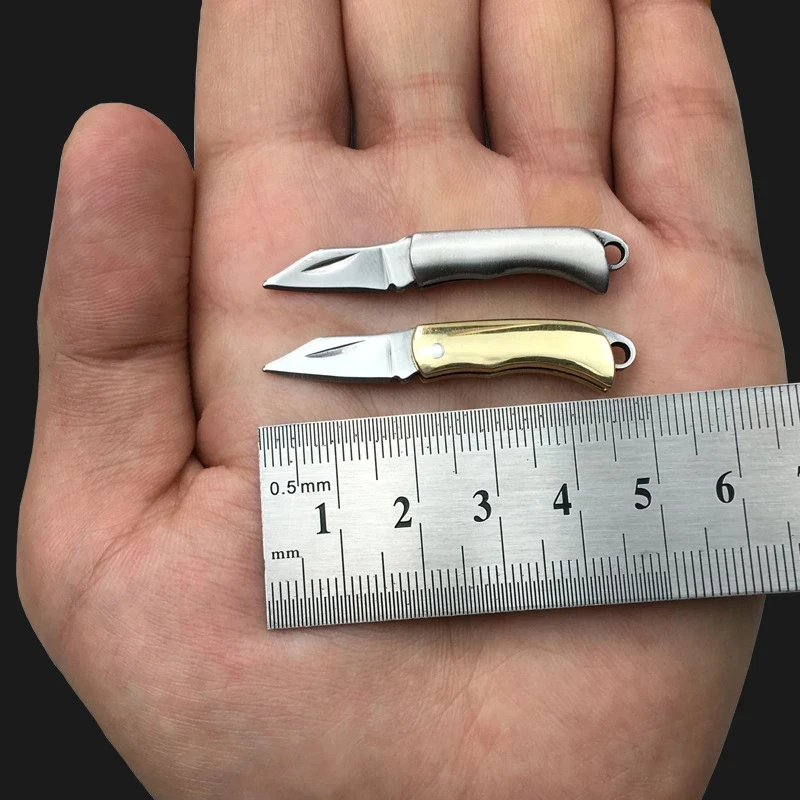 Mini Pocket Knife Brass Keychain Stainless Steel Pendant Cleaver Blade Cutter Outdoor Tool Portable Folding Knife TO Open Box