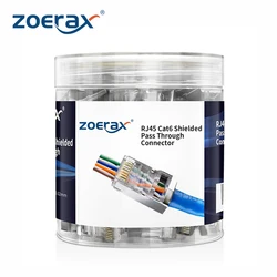 ZoeRax 100 Pack RJ45 Cat6 Pass Through Connector Blindado RJ45 Plugues Modulares Furo de 1.1mm para Cabo FTP/STP Sólido ou Trançado