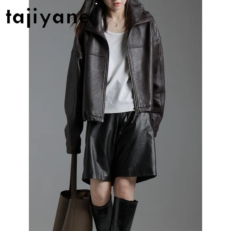 TAJIYANE Spanish Sheepskin Bubble Leather Coat Genuine Leather Jacket Woman Chic Cropped Jackets for Woman Outerwear Jaqueta
