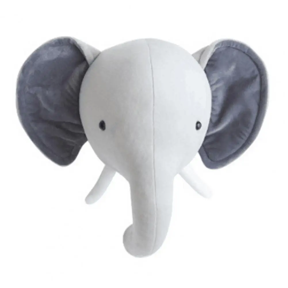 Decoración de guardería con temática de animales, cabeza de felpa suave, decoración de montaje en pared para habitación de guardería, elefante, conejo, oso, ciervo, cabezas de felpa 3d para pared