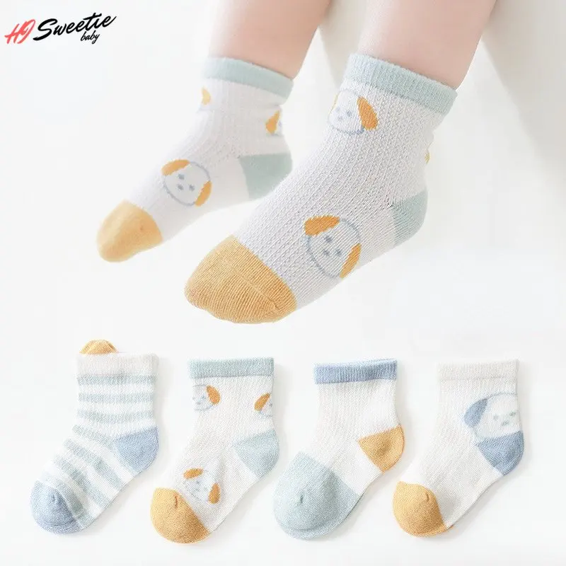 

4 Pairs Spring Summer Thin Baby Socks Mesh Cotton Baby Newborn Cartoon Socks Children Boys Girls Socks 0-8 Years Old