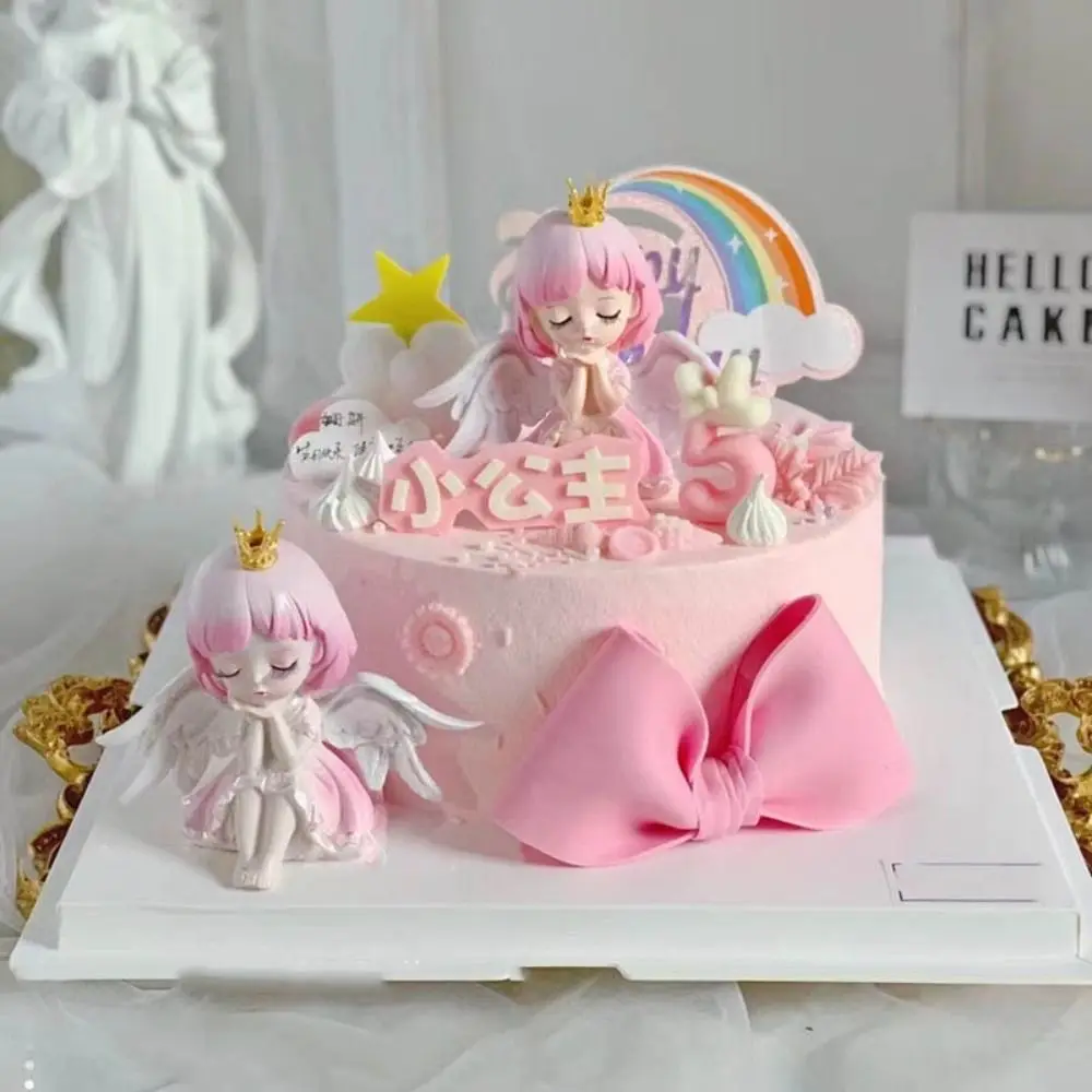 Lovely Kawaii Figure Angel Doll Action Figures DIY Cake Decorate Party Supplies For Children Cute Doll Figure Cake Topper