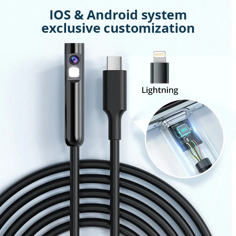 Caméra endoscopique à objectif simple/double, pour iPhone iPad IOS Android type-c, caméra d'inspection endoscopique à lumière LED pour usage industriel