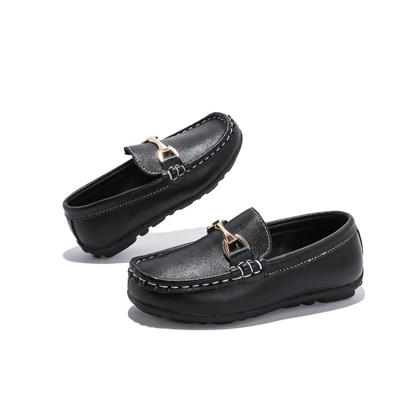 New Spring Autumn Children Soft-Soled Bean Shoes British Style Kids Genuine Leather Performance Shoes Boys Flat Hollow Loafers