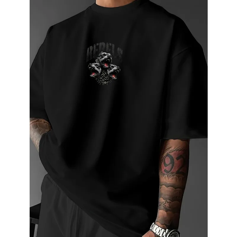 Rebels Three Headed Dog Grafik-T-Shirt für Herren, atmungsaktiv, 100 % Baumwolle, perfekt für Sommer-Streetwear im urbanen Stil – Detail 6