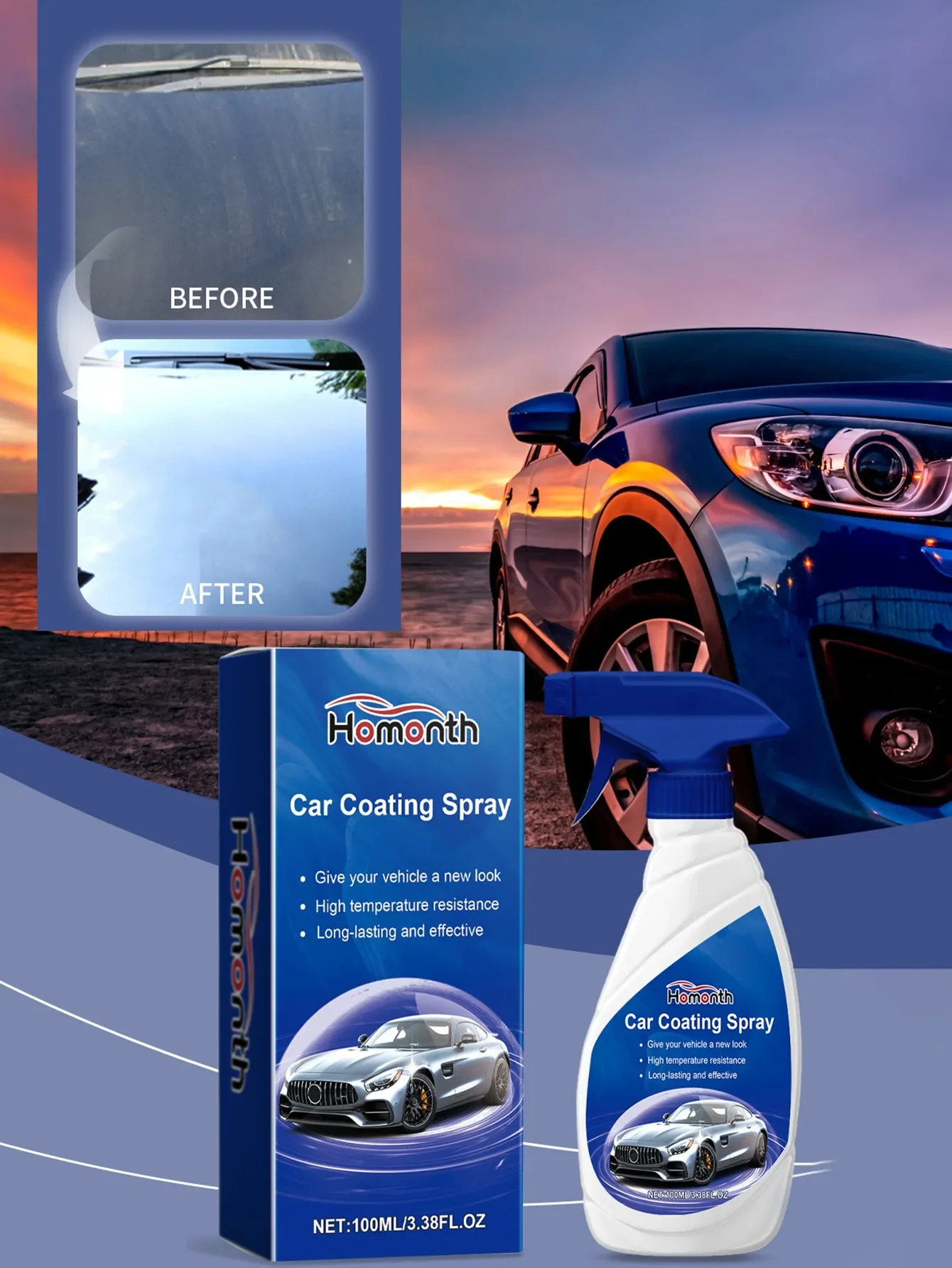 Homonth Car Coating Agent Protect Car Paint Improve Gloss Anti-fouling Clean Refurbished Car Coating Quickly Dissolve Remover