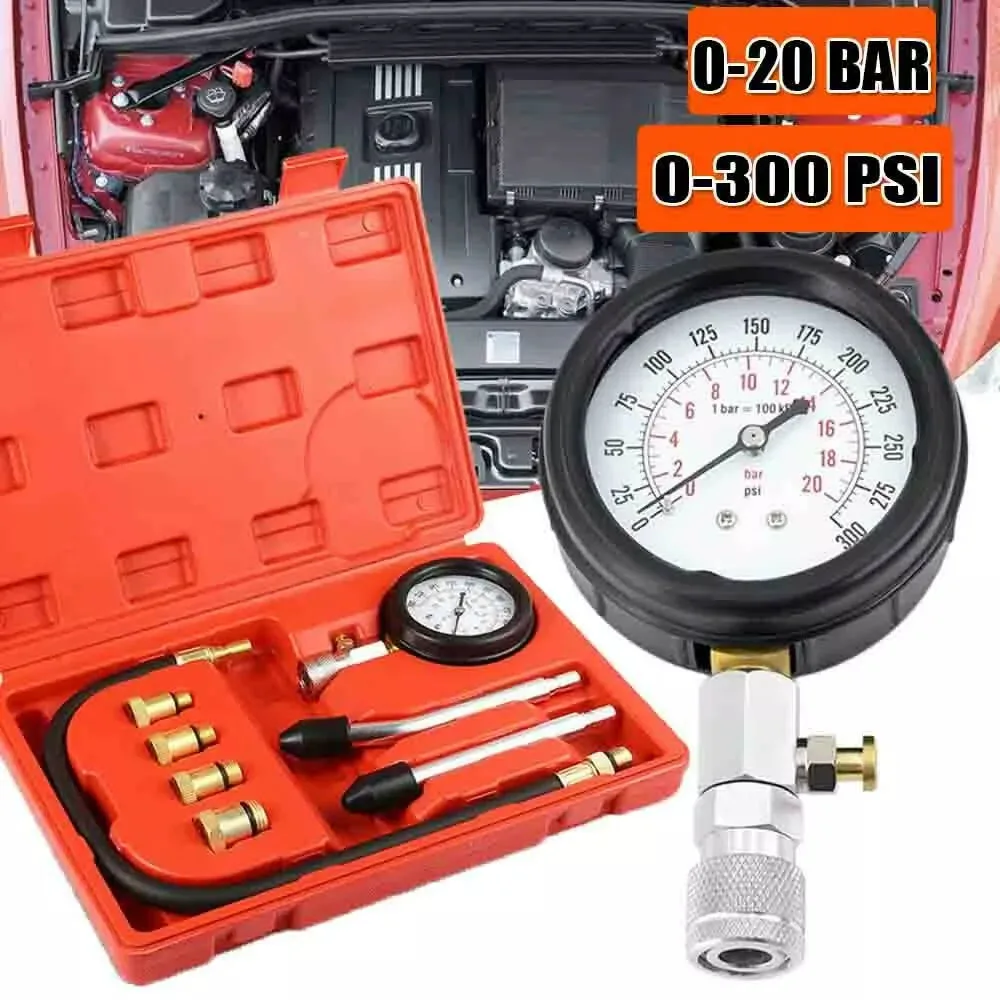 Car Cylinder Pressure Gauge 0-300 Psi Or 0-20 Bar Motorcycle Repair Inspection Tool Gasoline Engine Compression Tester Kit Set