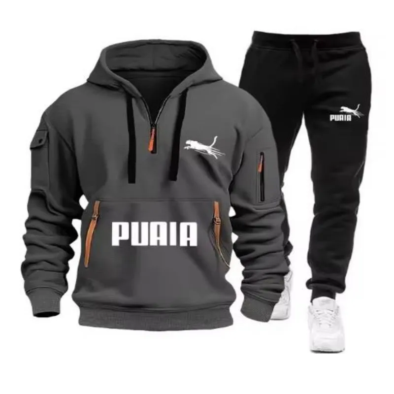 2024 nueva sudadera con capucha y pantalones con cremallera para correr para hombre, ropa deportiva informal para hombre, Otoño/Invierno