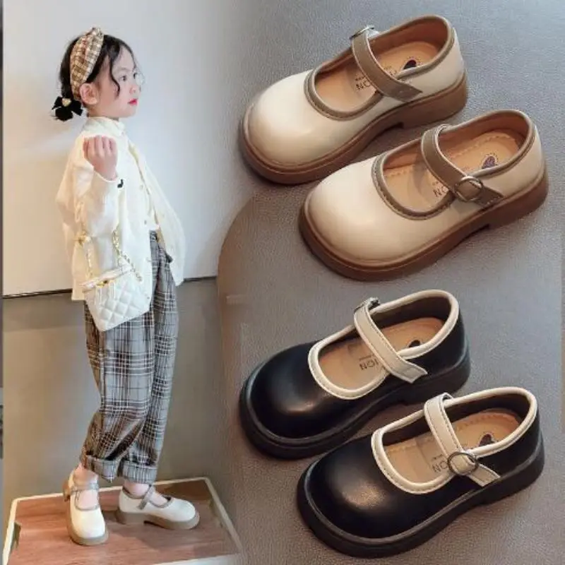 

Girls Shoes 2024 Autumn New Girls Princess Shoes Fashion Everything Children Casual Single Shoes Black Off-white 21-35