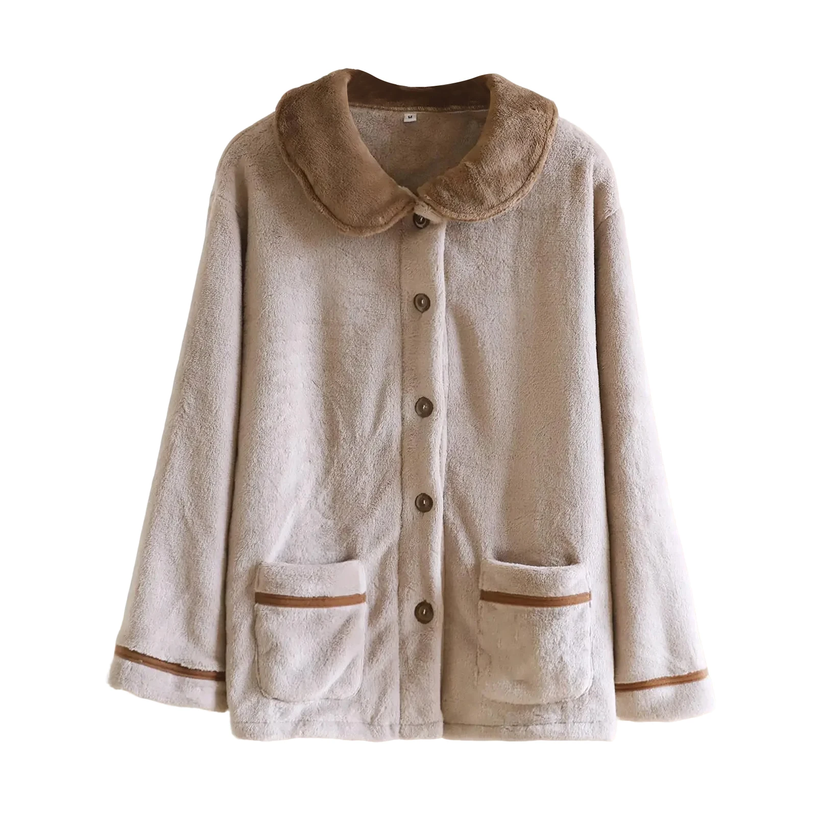 سترة كاجوال عصرية فضفاضة بأكمام طويلة وجيب كلاسيكي مريح من الفلانيل ملابس نوم دافئة للإناث #3