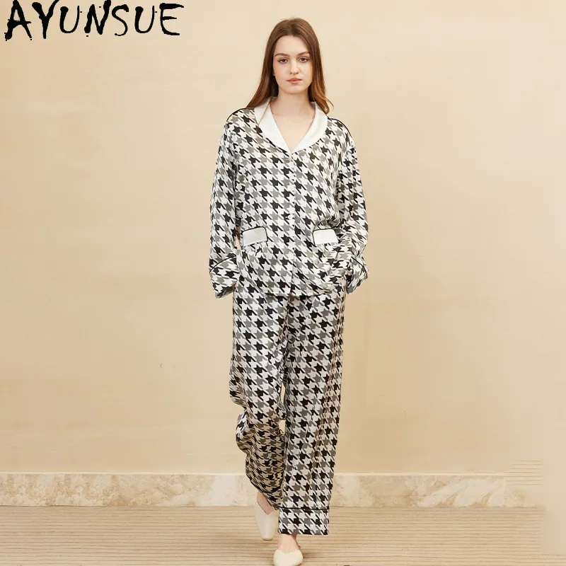 

AYUNSUE 100% шелковая пижама из тутового шелка для женщин, 19 мм, с принтом, коллекция Весна-Лето 2026, одежда для сна, халаты, пижама женская