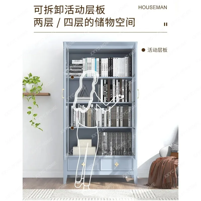 XX  Door Bookcase, Dustproof Solid Wood Bookcase, Living Room Floor-to-ceiling High Cabinet, Display  Light Luxury Bookcas