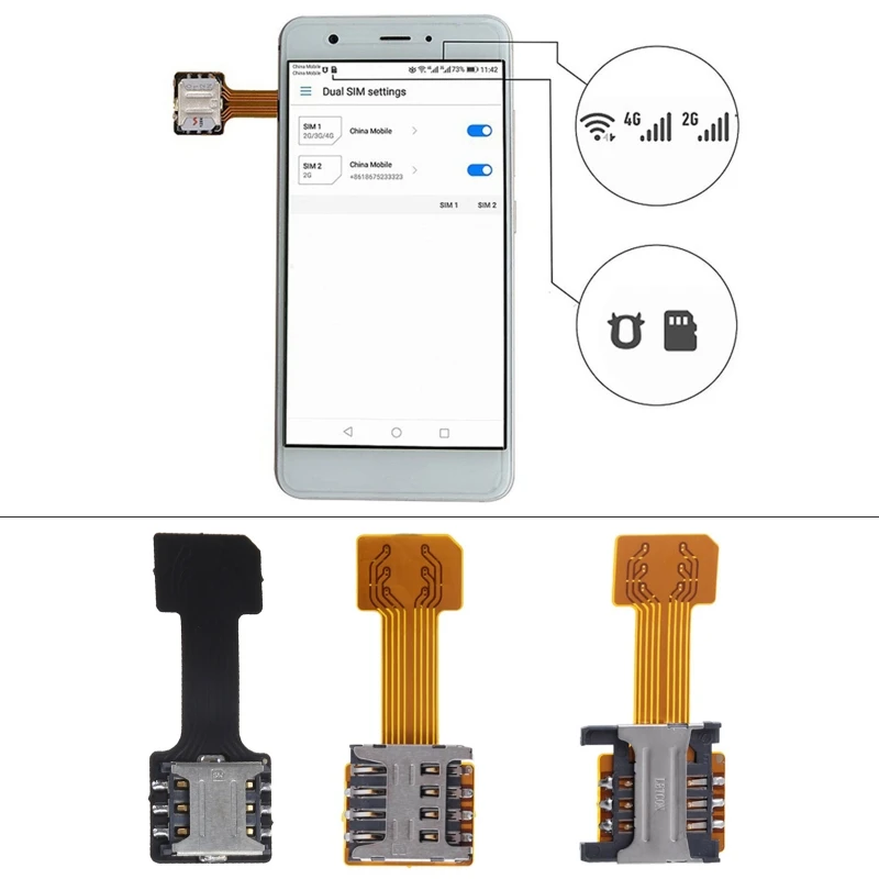 Micro adaptador híbrido para teléfono Android, Tarjeta SIM doble, extensor de micrófono