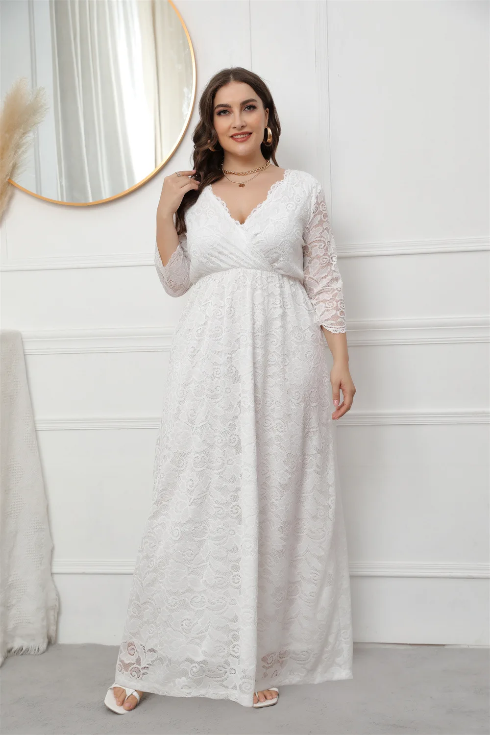 Plus Size Women Casual Dresses New Lace V-Neck Long Sleeve Party Dress Large Size Female Elegant Evening Long Dresses 2023 Fall