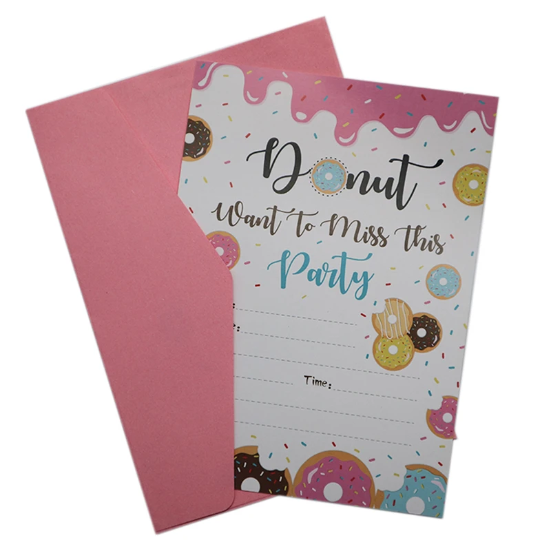 Donuts Printing Festive Birthday Party Invitation Card Birthday Party Decorations For Girls Baby Shower Supplies