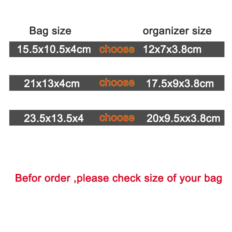 Bag Insert Organizer for Pochette Accessories,Makeup Handbag Travel Inner Purse,CosmeticToiletry Bags,Custom Size Style