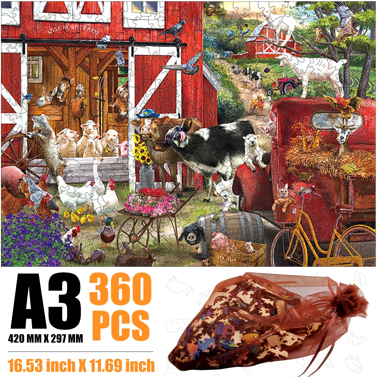 Szczęśliwe ranczo drewniane Puzzle Jigsaw 3D zwierzęta w kształcie Puzzle dla dzieci zabawki edukacyjne z drewna DIY rękodzieło prezenty gry-układanki dla dorosłych