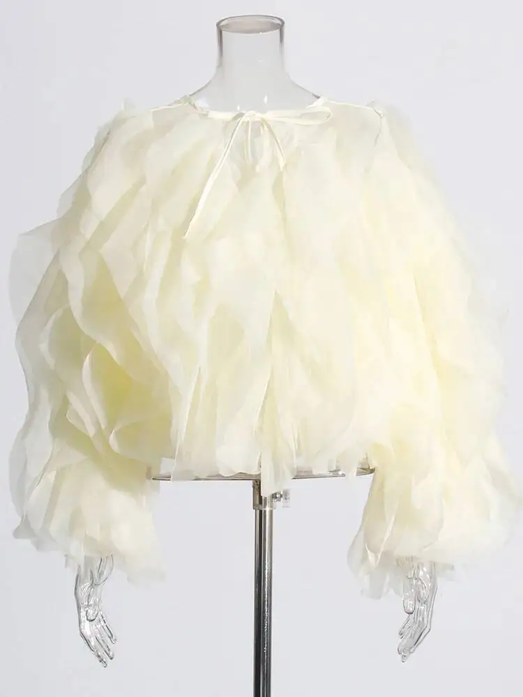 

TWOTWINSTYLE элегантные лоскутные шифоновые блузки с оборками женские свободные рубашки с круглым вырезом и длинными рукавами женская одежда модная