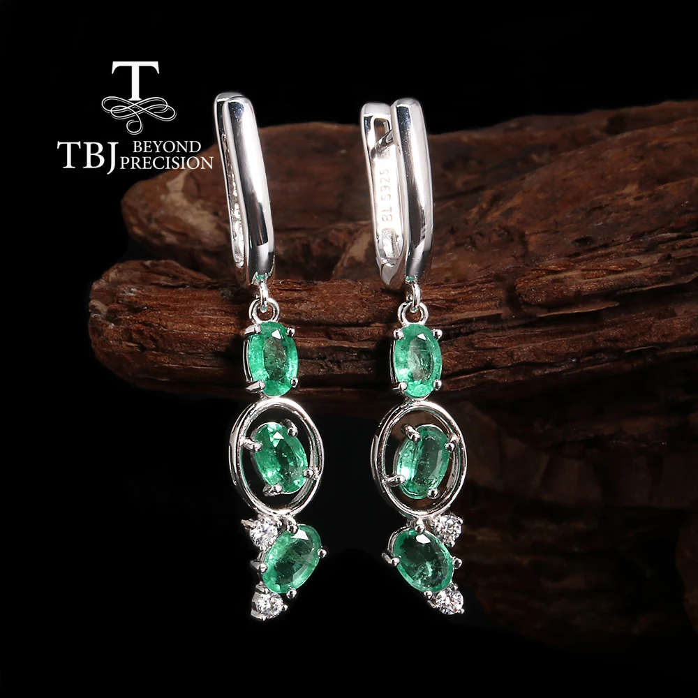 2026,Elegant 925 sterling silver long earrings Natural emerald gemstone fine jewelry for women’s wedding and engagement gift