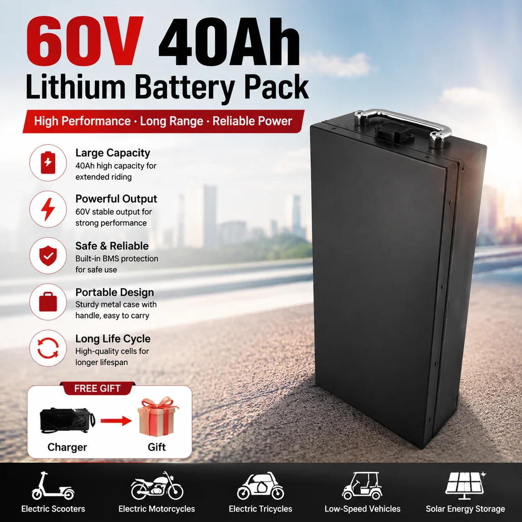 Image of 60V 20Ah-40Ah 2000W Lithium-Batterie für Elektrofahrzeuge, geeignet für Harley Zweirad-Faltroller Citycoco, inklusive Ladegerät