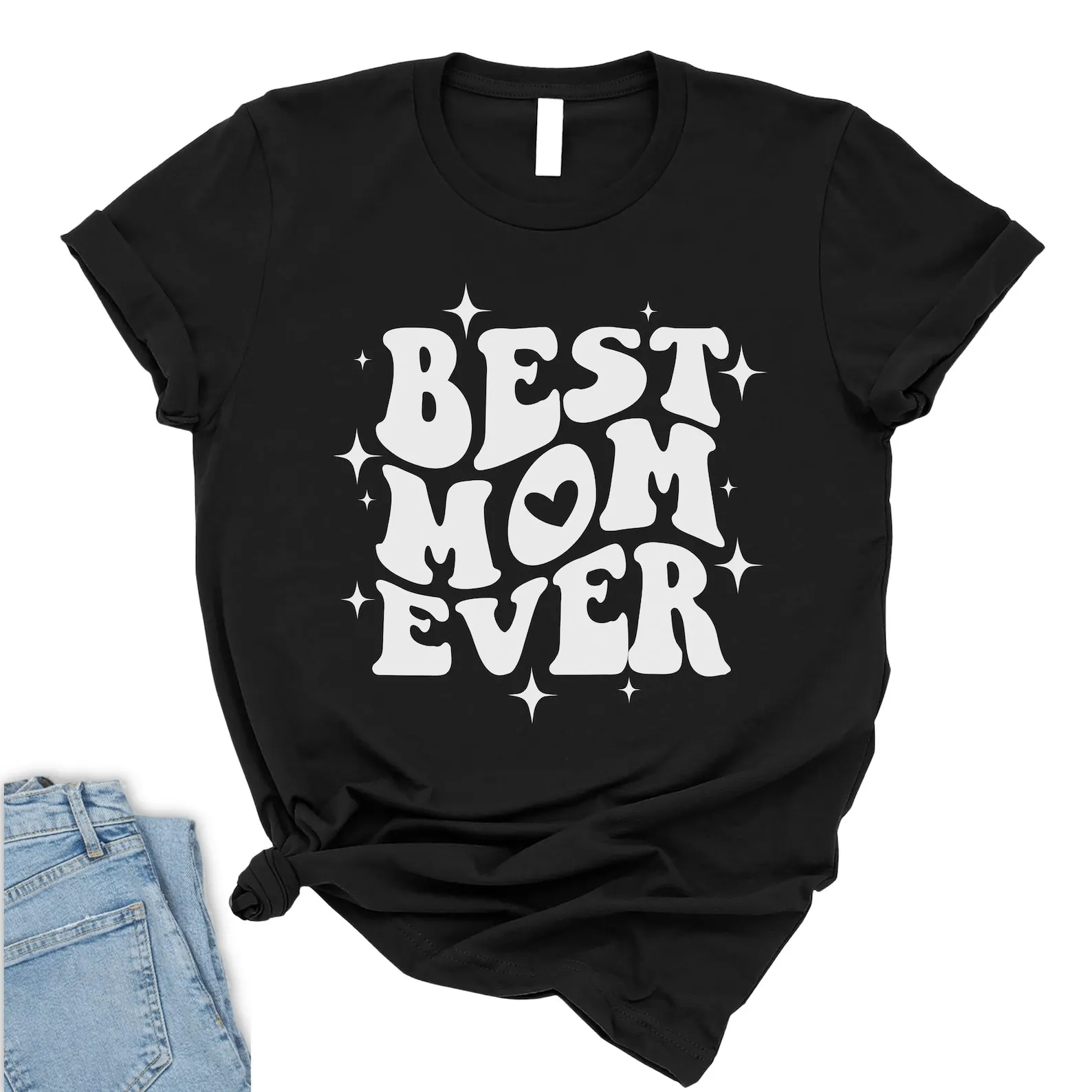 Custom Logo Text on Front Back T-shirt Women Best Mom Ever Print Mother's Day Present Shirt Short Sleeve Loose Cotton Tee