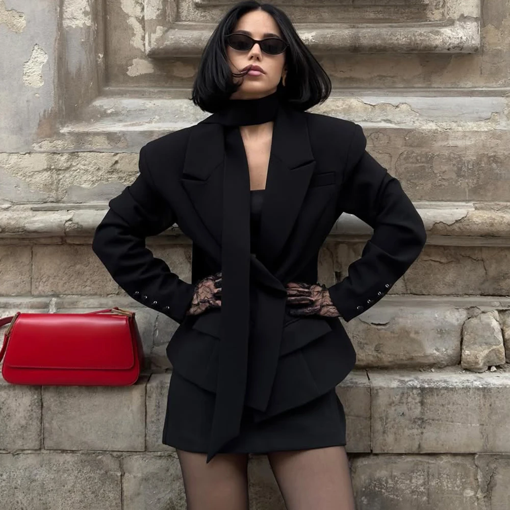 

Tuularose Ribbon Tailored Coat Women's V Neck Long Sleeves Button Coat 2025 Autumn Female Fashion Formal Luxury Slim Blazer Coat