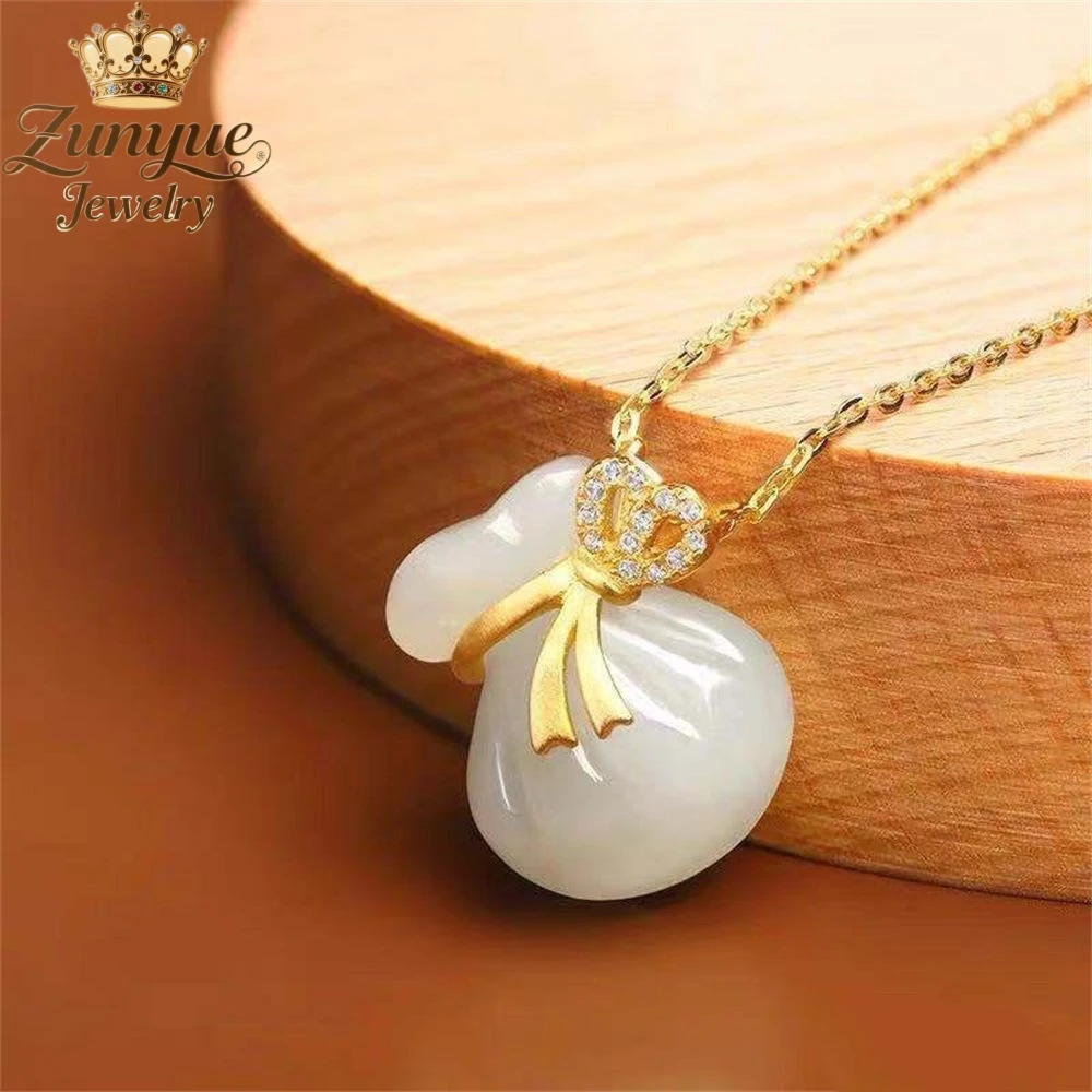 

High-End Natural Hetian Jade Lucky Bag Pendant Necklace Luxury Quality Jewelry Fashion Jewelry Exquisite Charms Popular Elegant