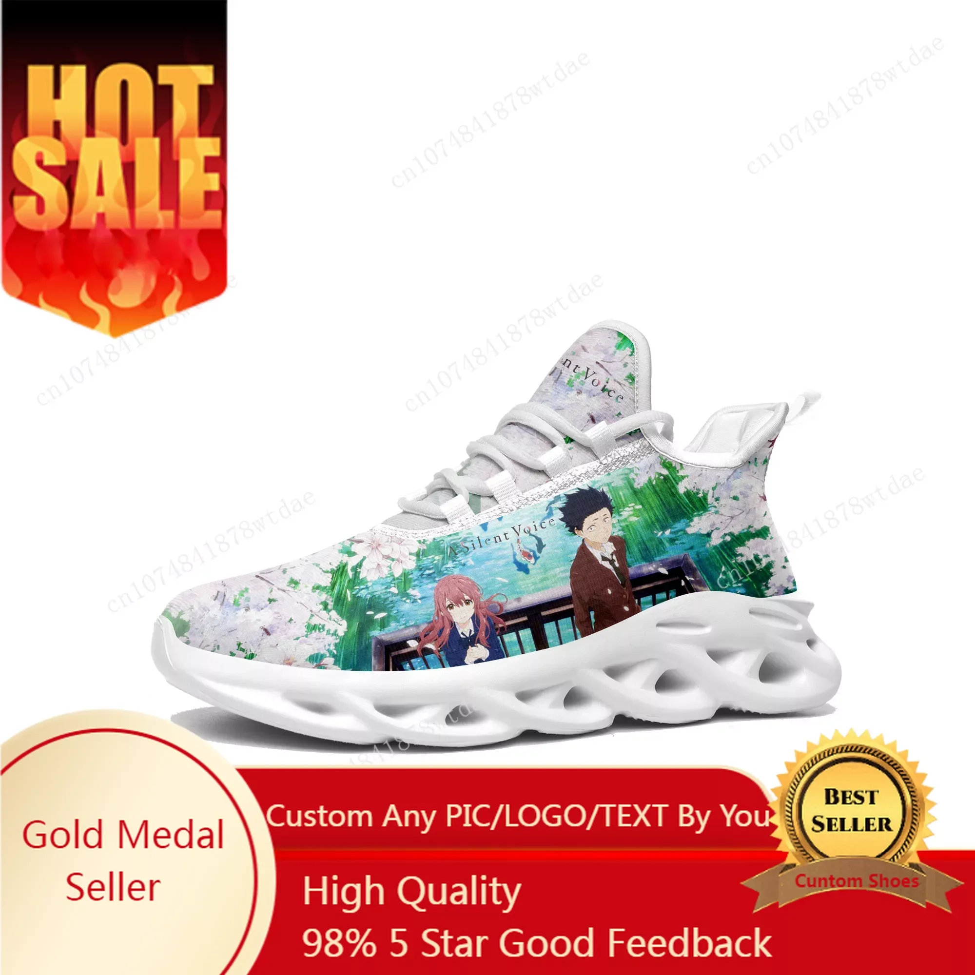 

A Silent Voice Flats Sneakers Men Women Teenager Sports Running Shoes High Quality Japanese Cartoon Custom Lace Up Mesh Footwear