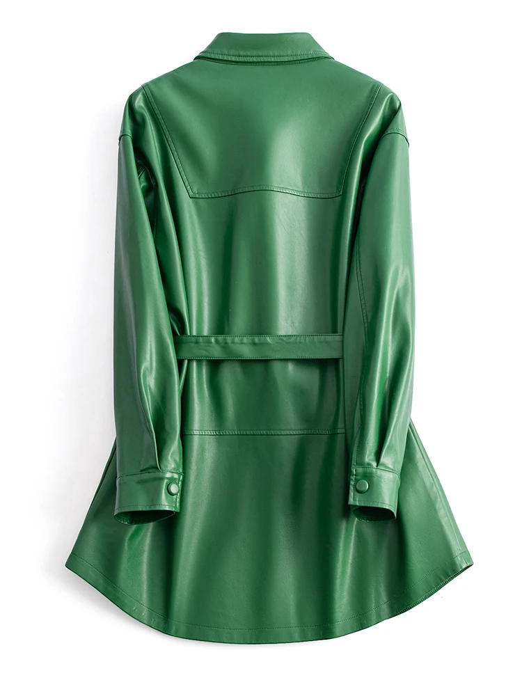 เสื้อแจ็คเก็ตหนังแกะทรงหลวมสำหรับผู้หญิง เสื้อโค้ทหนังแท้สไตล์เกาหลี เสื้อคลุมแฟชั่น เสื้อแจ็คเก็ตหนัง Haining สุดอินเทรนด์