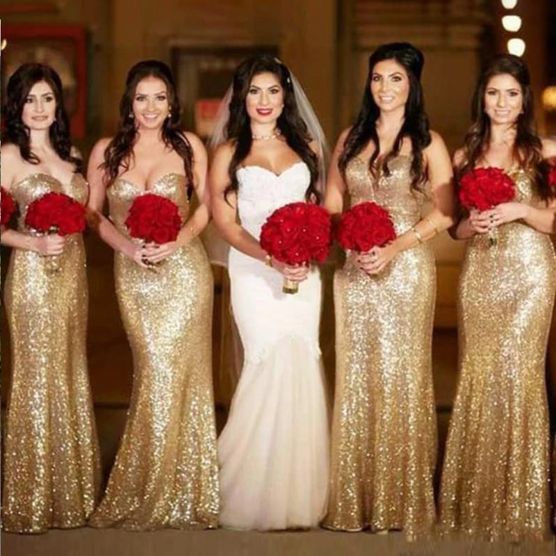 

gold bridesmaid dresses mermaid vestidos de fiesta matrimonio sequin sweethearts Backless suknie wieczorowe sexy prom gowns