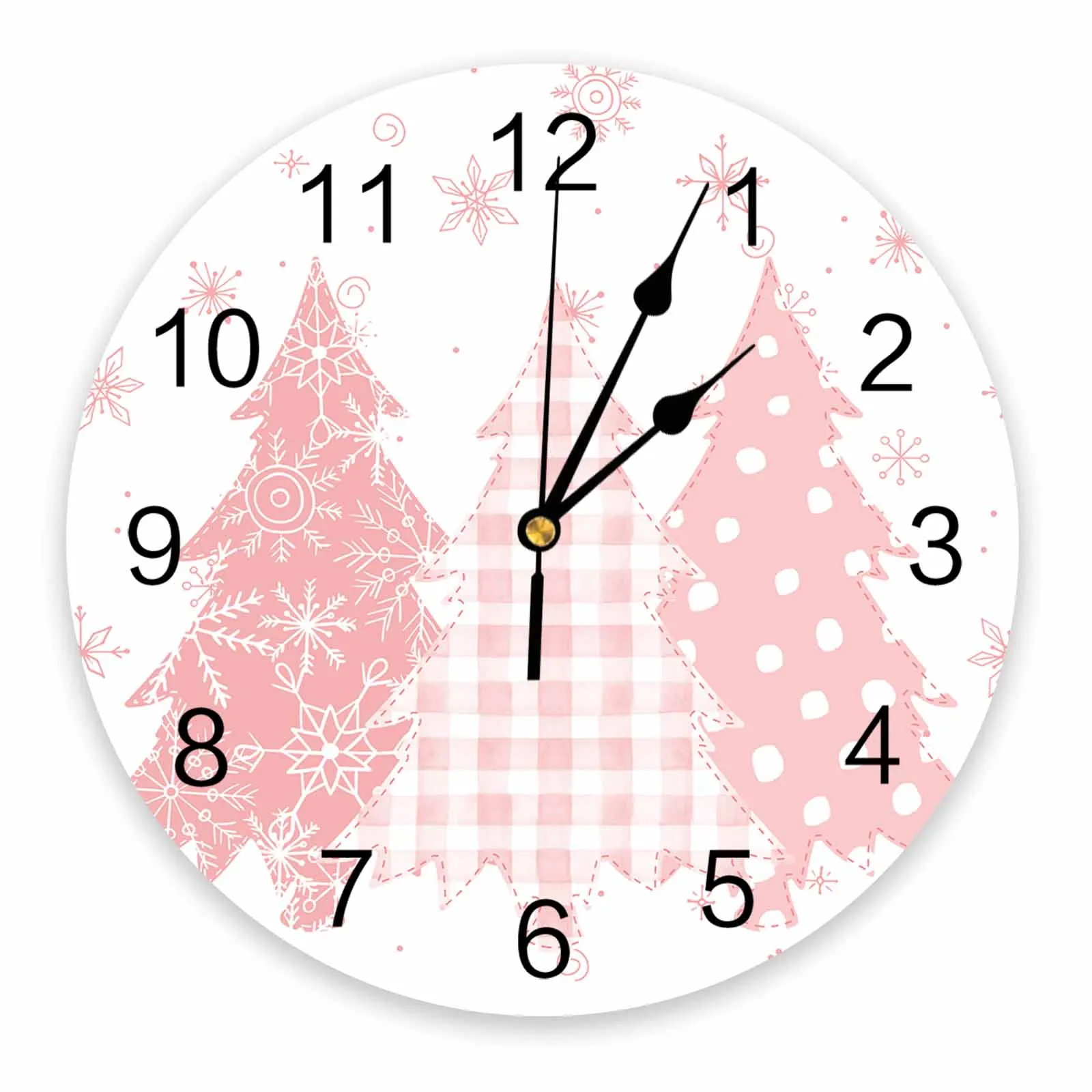 Christmas Winter Snowflake Pine Tree Printed Wall Clock Modern Silent Clock Living Room Home Decor Wall Hanging Watch