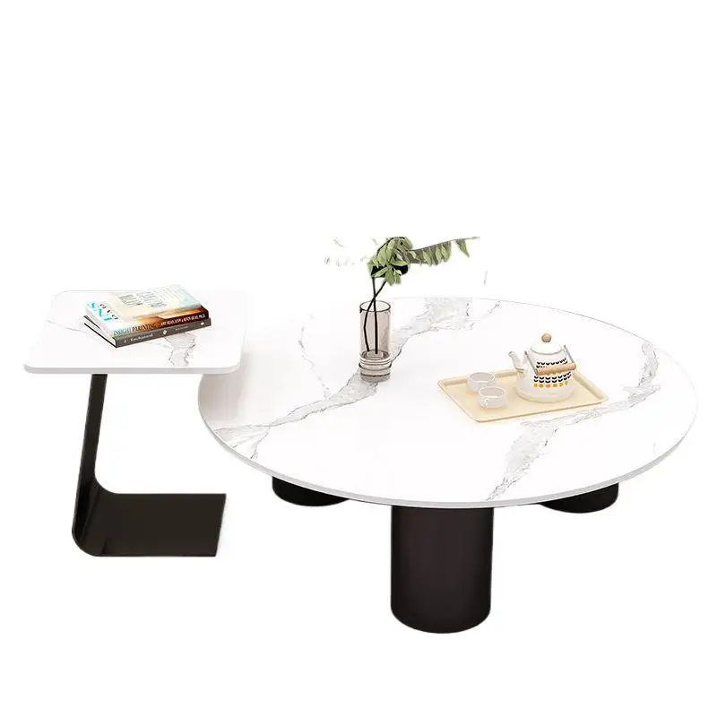 

Living room home coffee table small apartment Internet celebrity combination glass rock slab round bedroom