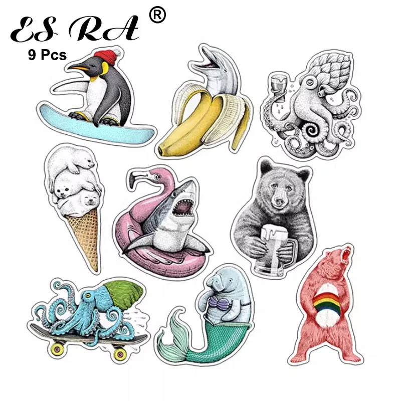 

9 Pcs/Set Hand Drawn Comic Style Stickers Luggage Laptop Decals Waterproof Car Pegatinas Animal Decorative Icebox Stickers