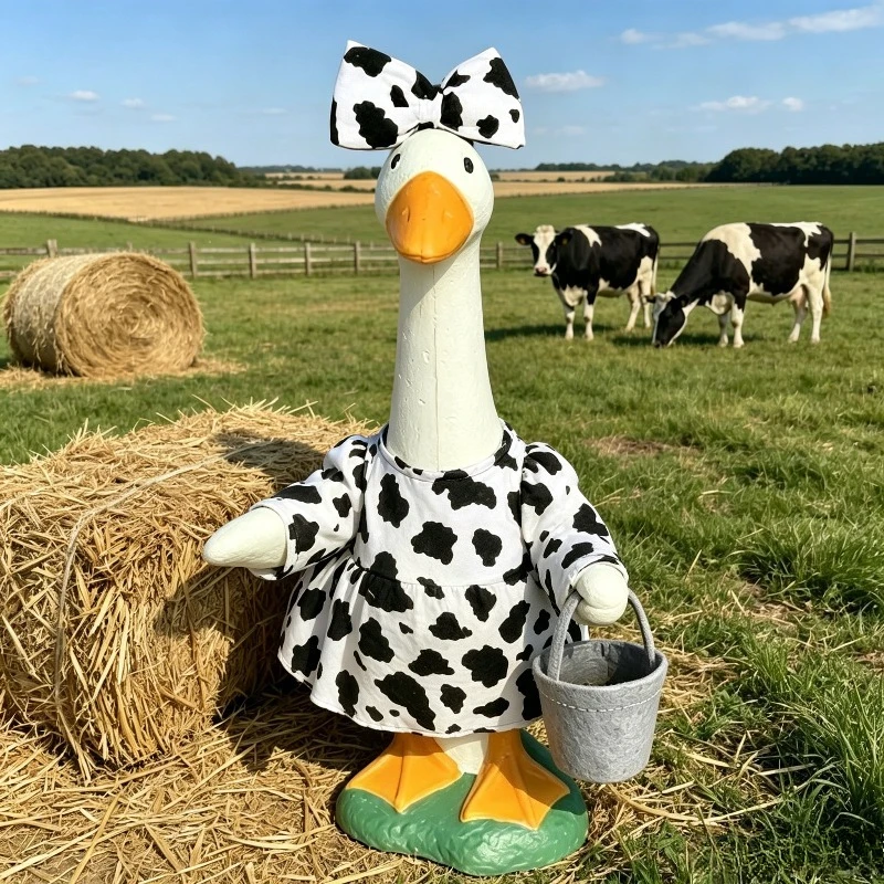 Funny Farm Goose Costume Cow Print Attire Statue Lightweight & Durable for Holiday Yard Outdoor Prop Decoration Exclude Goose