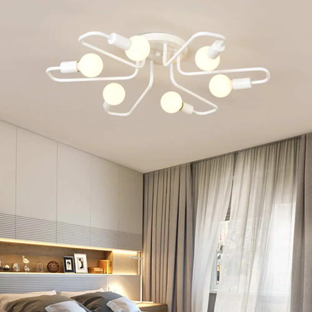 JOYINLED 8-Light White Ceiling Light, Modern E27 Semi Flush Mount Fixture for Living Room Bedroom Dining Room Indoor Lighting