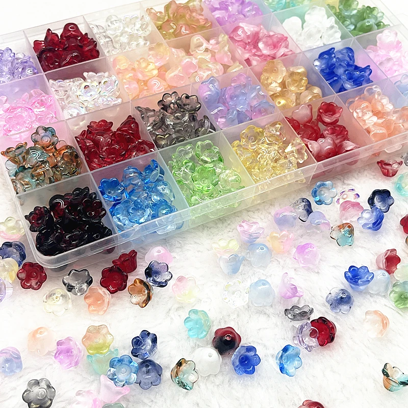 20pcs/lot 7X12mm Colorful Bellflower Lampwork Beads Caps Glass Spacer Beads for Jewelry Making DIY Handmade Bracelets Hairpin