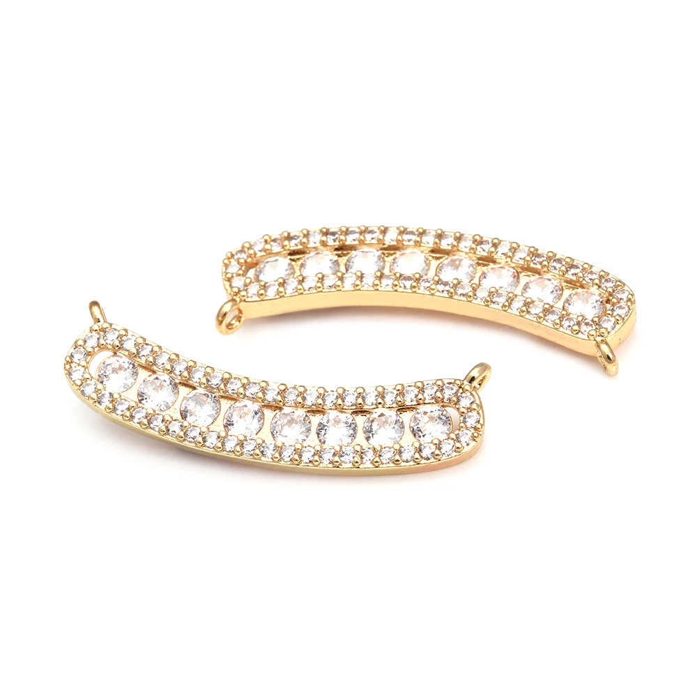 High Quality 18K Gold Color Brass and Zircon 2 Holes Curve Connect Charms Pendants Jewelry Making Findings Accessories
