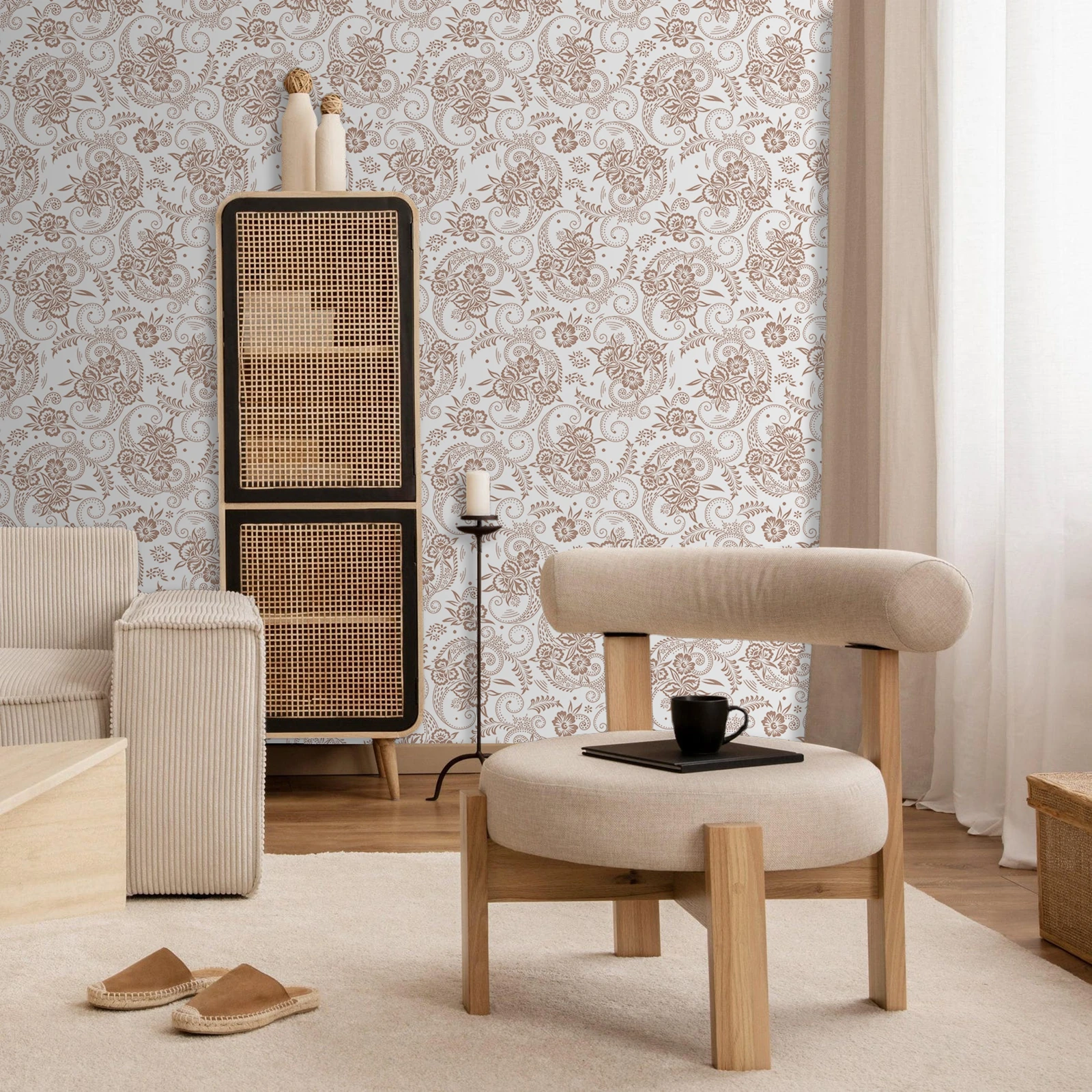 

Классические самоклеящиеся обои с цветочным рисунком, бежевая на белом настенная бумага для стильных помещений, винтажные обои для кухонной стены, 50*30 см