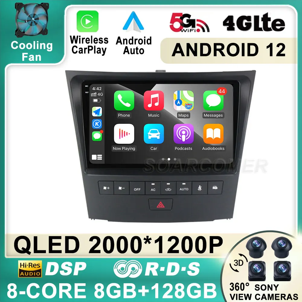 Android 12 Carplay Radio Multimedia Autoradio For Lexus GS300 S190 GS350 GS400 GS430 GS450h GS460 GS 300 III 3 350 2004 - 2011