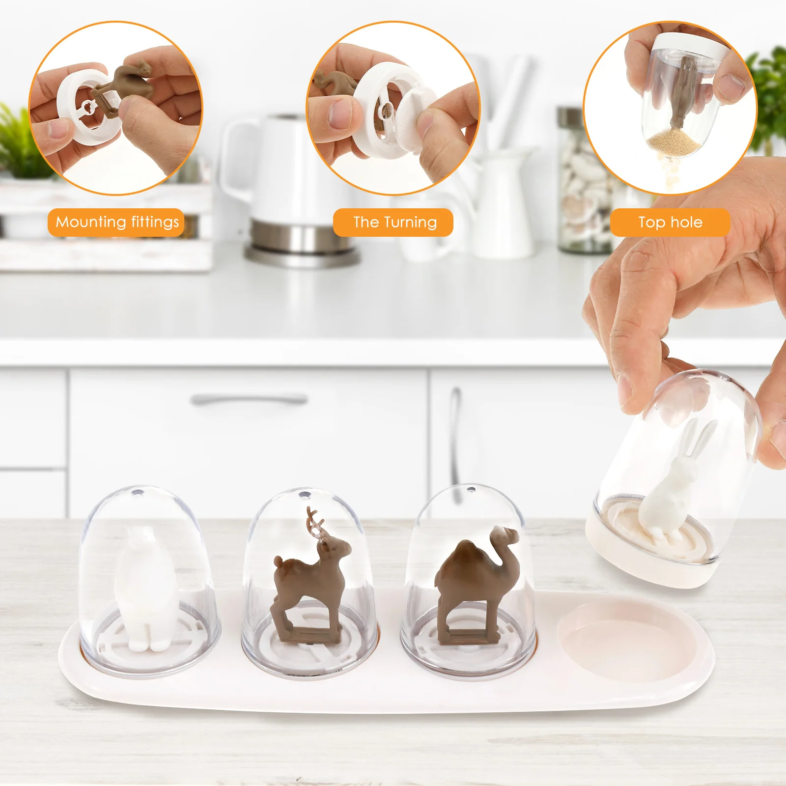 4 قطعة برطمانات توابل مع صينية زجاجات توابل إبداعية للمطبخ للفصول الأربعة/حاويات توابل على شكل حيوانات