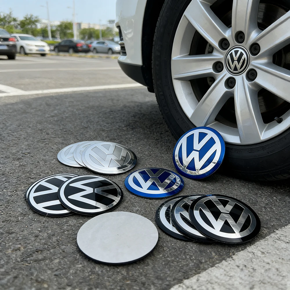 4 piezas de tapas para el centro de rueda de coche de 56mm, 60mm, 65mm, pegatinas para llantas de Volkswagen VW GTI R-Line R Polo T5 Golf Passat B5 Scirocco